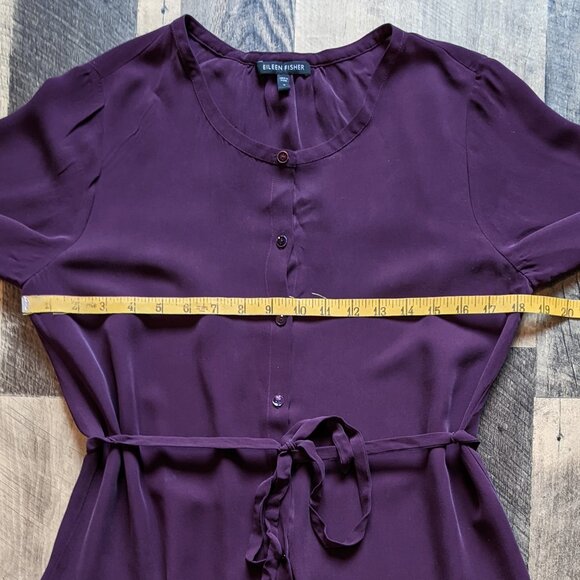 Eileen Fisher Silk Button-Down Drawstring Shirt Dress Purple Small - Picture 7 of 7